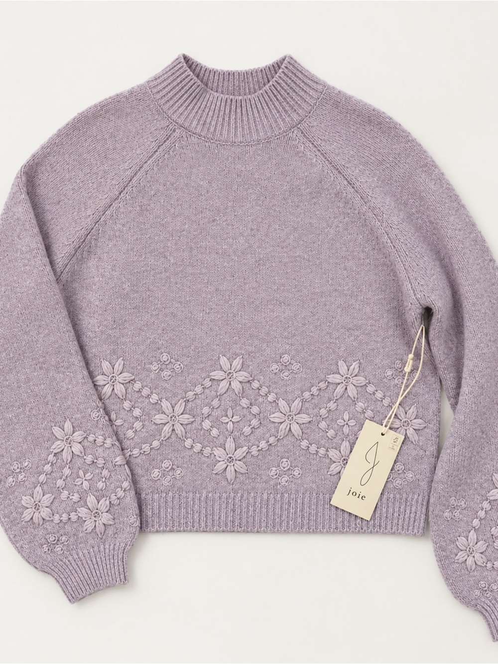 Joie Lavender Floral Embroidered Mock Neck Sweater, feminine and cozy NWT